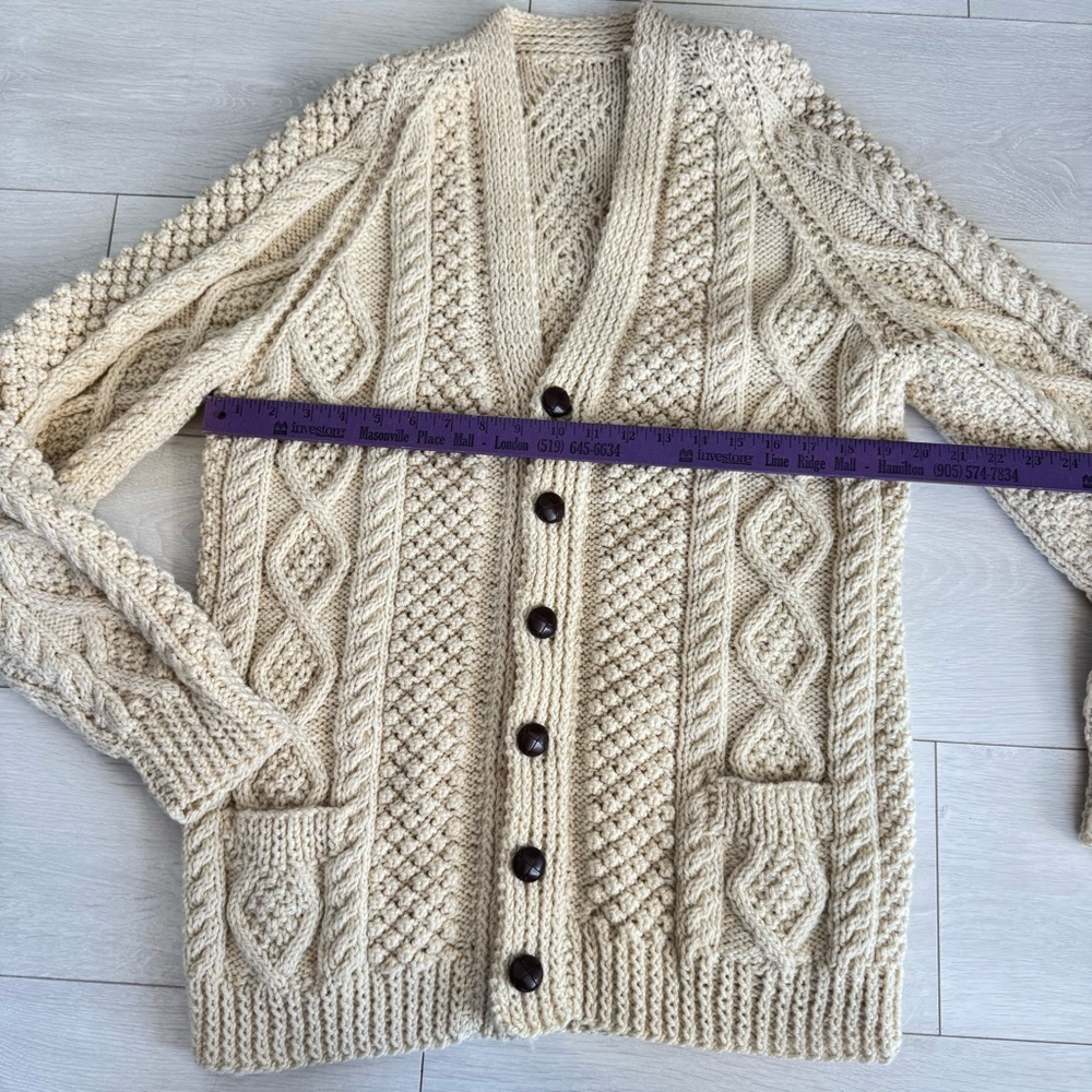 Vintage Handmade Cable Knit Cardigan Fisherman Sweater - Picture 2 of 6
